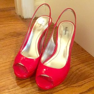 Red sling back heels